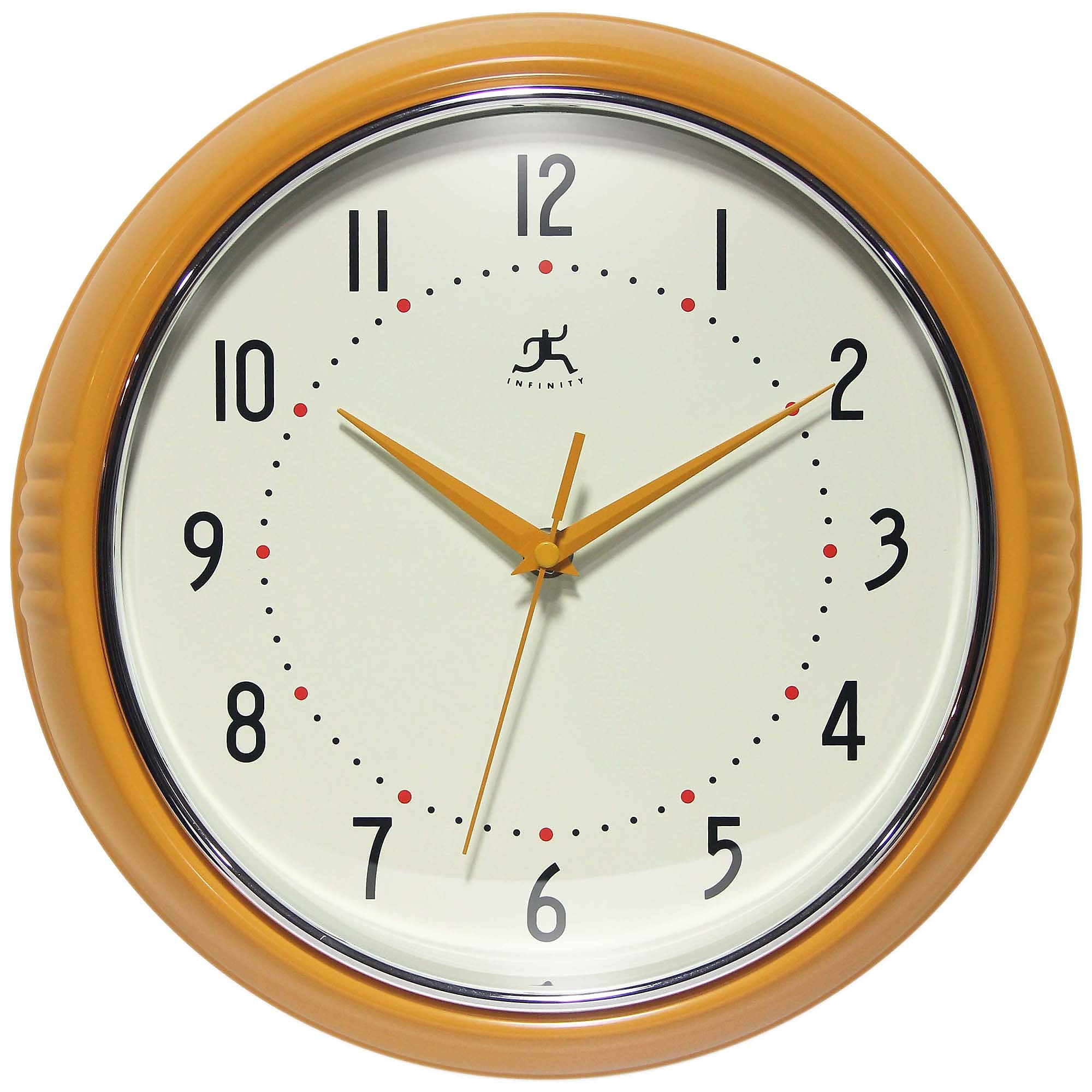 Infinity Instruments Round Retro Saffron Wall Clock, Aluminum, 12" (10940SY-12)