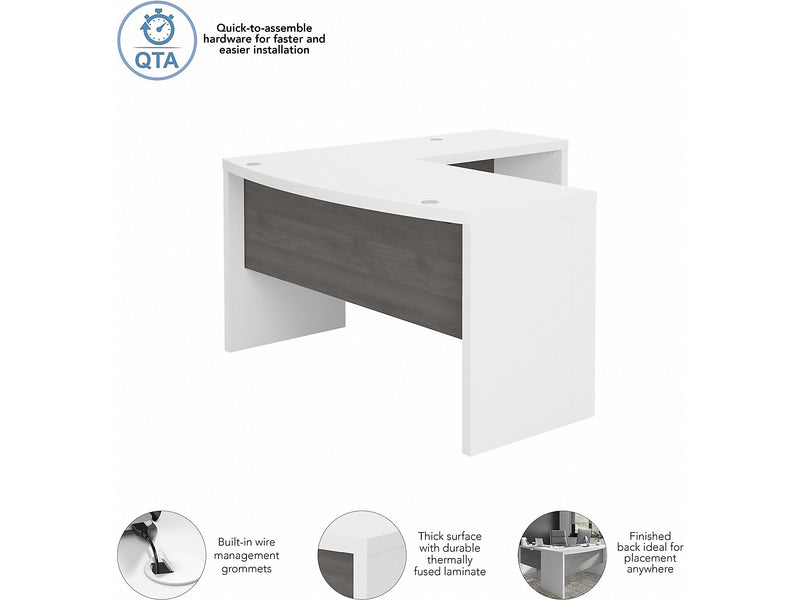 Bush Business Furniture Echo 60"W L Shaped Bow Front Desk, Pure White/Modern Gray (ECH025WHMG)