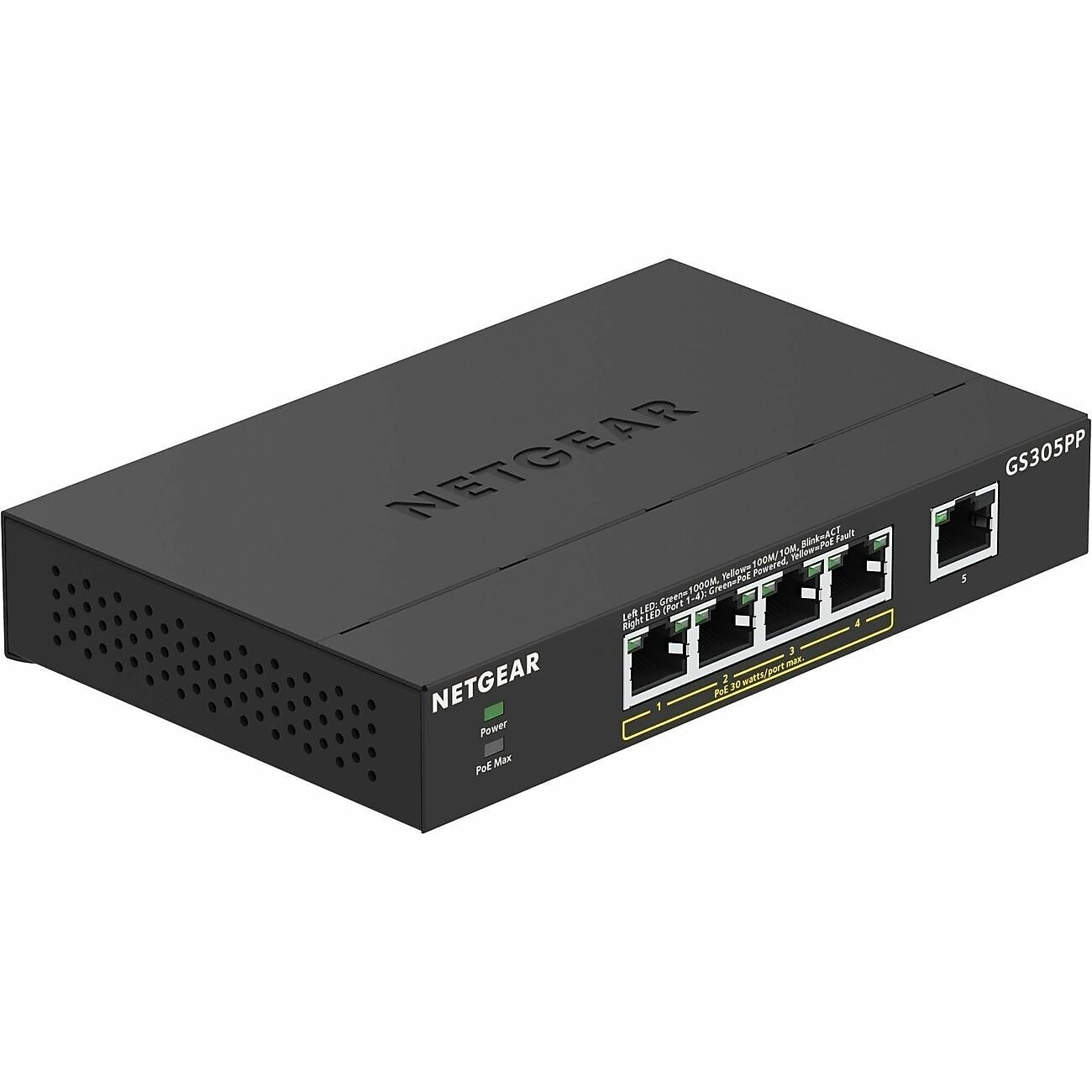 Netgear GS305PP 5-Port Gigabit Ethernet PoE+ Unmanaged Switch, Black (GS305PP-300NAS)