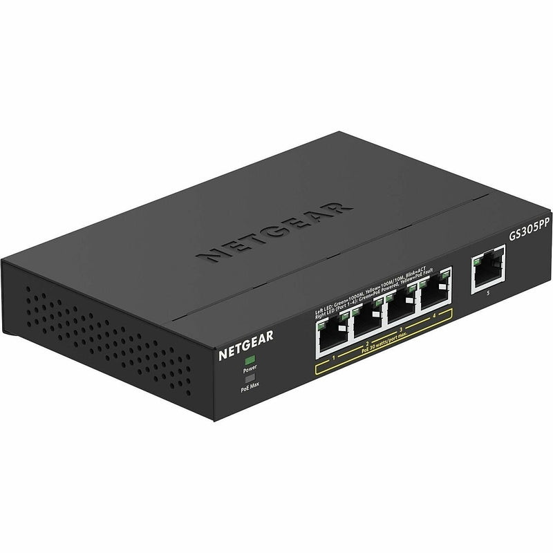 Netgear GS305PP 5-Port Gigabit Ethernet PoE+ Unmanaged Switch, Black (GS305PP-300NAS)