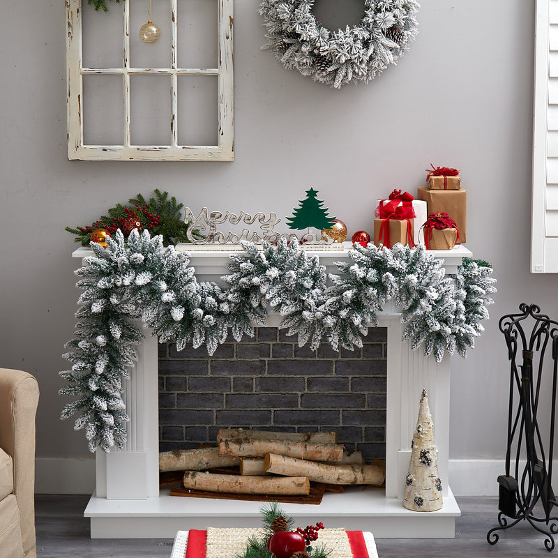 Nearly Natural 9-ft Flocked Artificial Christmas Garland with 50 Warm White LED Lights (W1310)