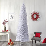 Nearly Natural 10-ft Slim White Artificial Christmas Tree with 800 Warm White LED Lights and 2420 Bendable Branches (T3364)