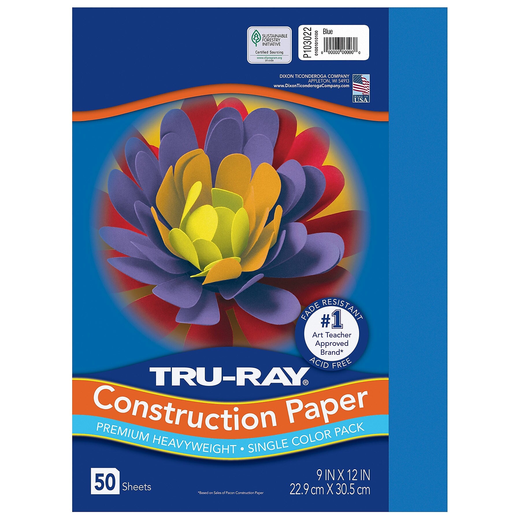 Tru-Ray 9" x 12" Construction Paper, Blue, 50 Sheets/Pack, 5 Packs/Bundle (PAC103022-5)