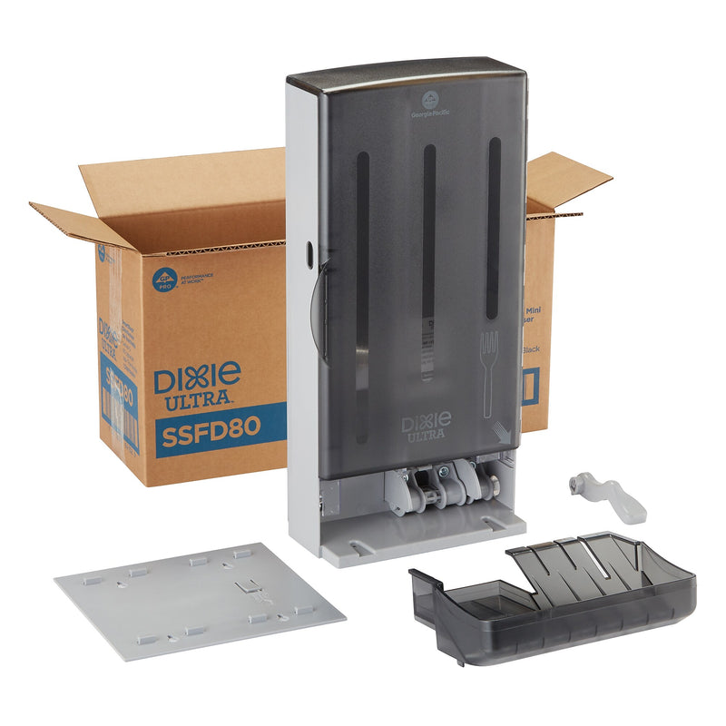 Dixie Ultra SmartStock Mini Polystyrene Medium Weight Fork Dispenser by GP PRO, 80 Fork Capacity, Black (SSFD80)