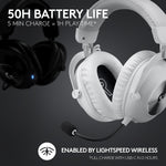 Logitech PRO X 2 LIGHTSPEED Wireless Bluetooth Stereo Gaming Over-the-Ear Headset, 3.5mm, White (981-001268)