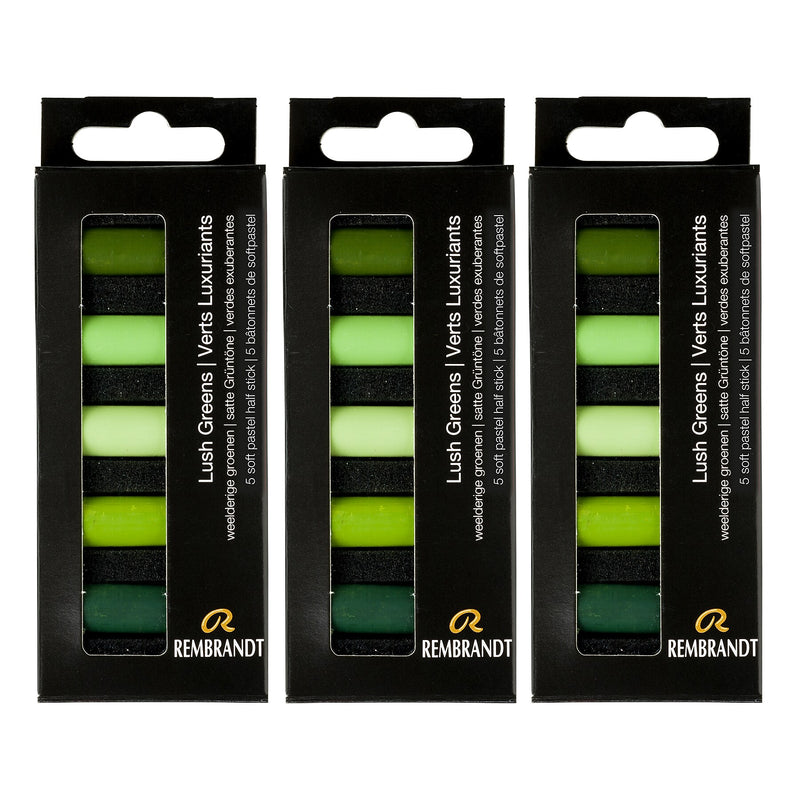 Rembrandt Soft Pastels Micro Sets, Lush Greens, 5/Set, 3 Sets/Bundle (RBX31820510-3)