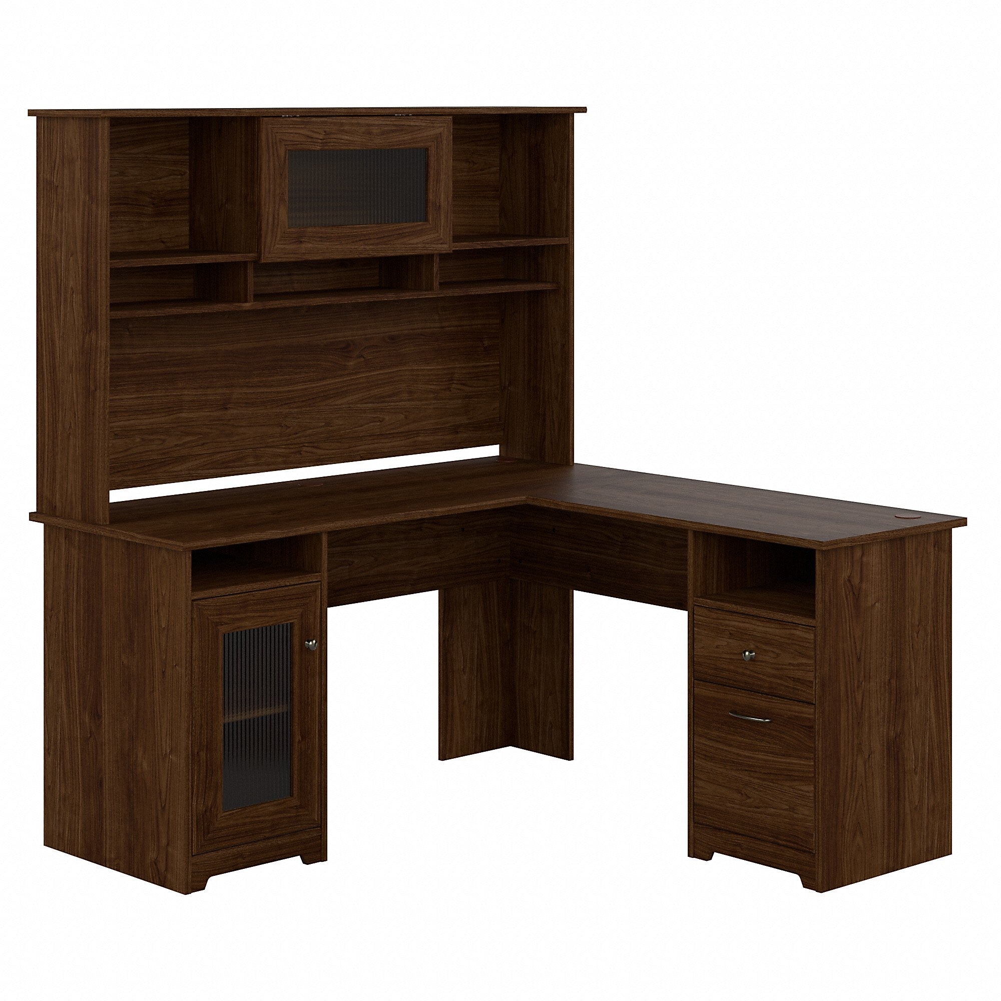 Bush Furniture Cabot 60"W L Shaped Computer Desk with Hutch and Storage, Modern Walnut (CAB001MW)