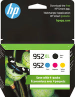 HP 952XL/952 Black High Yield and Cyan/Magenta/Yellow Standard Yield Ink Cartridge, 4/Pack (N9K28AN#140)