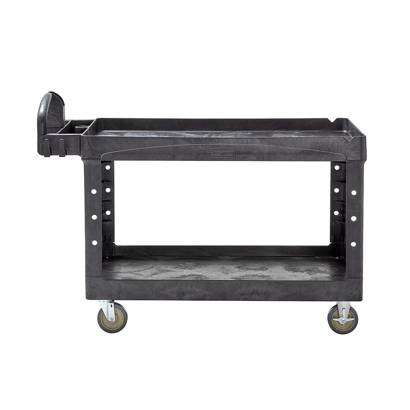 Rubbermaid 2-Shelf Plastic/Poly Mobile Utility Cart with Swivel Wheels, Black (FG454600BLA)