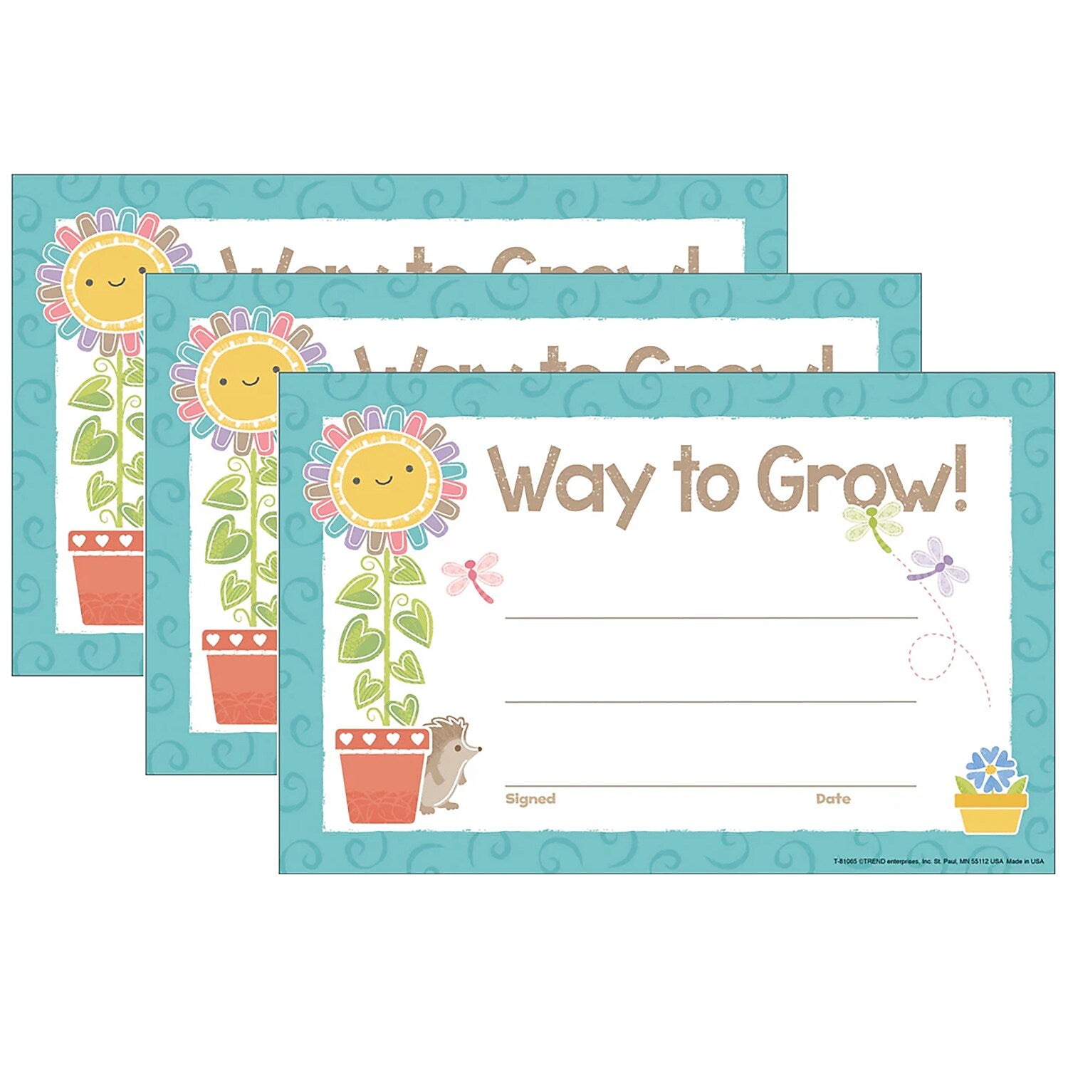 Trend Enterprises Way to Grow Good to Grow Recognition Award, 5.5" x 8.5", Multicolored, 30/Pack, 3 Packs/Bundle (T-81065-3)