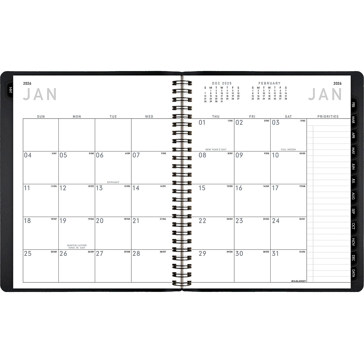 2026 AT-A-GLANCE Contemporary 7" x 8.75" Monthly Planner, Faux Leather Cover, Black (70-120X-05-26)