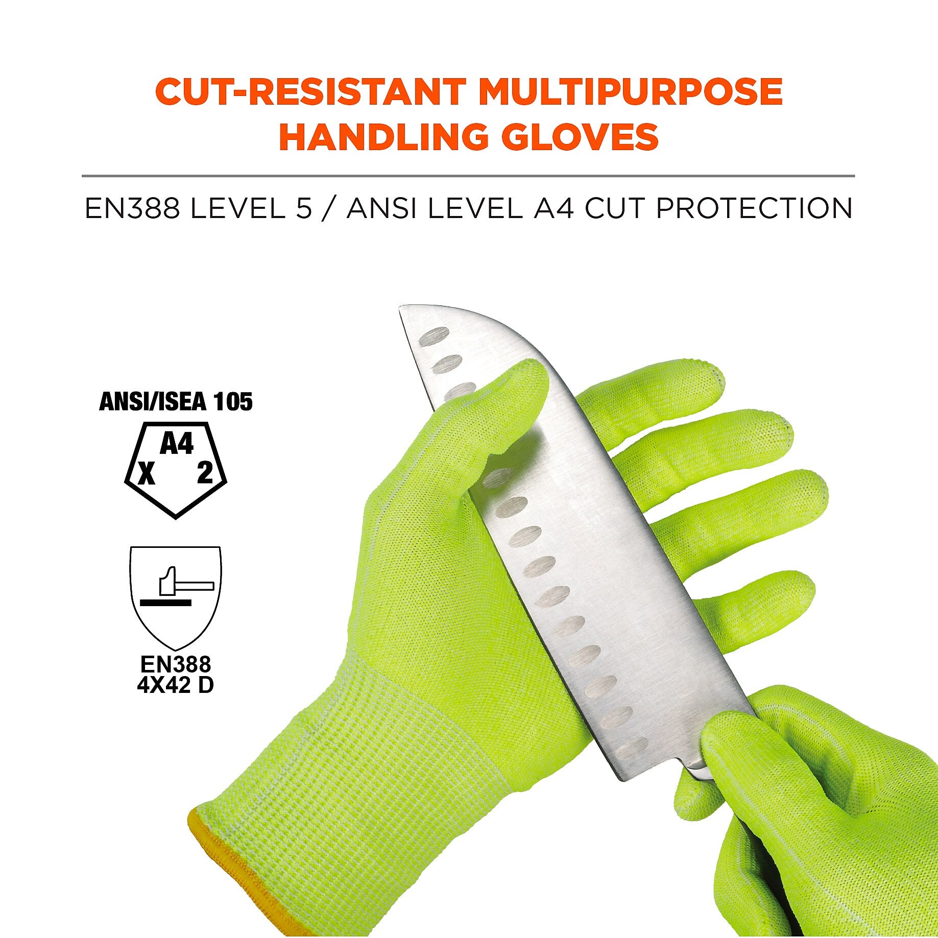 Ergodyne ProFlex 7040 Seamless Knit Cut Resistant Gloves, Food Safe, ANSI A4, Lime, XXL, 1 Pair (18016)