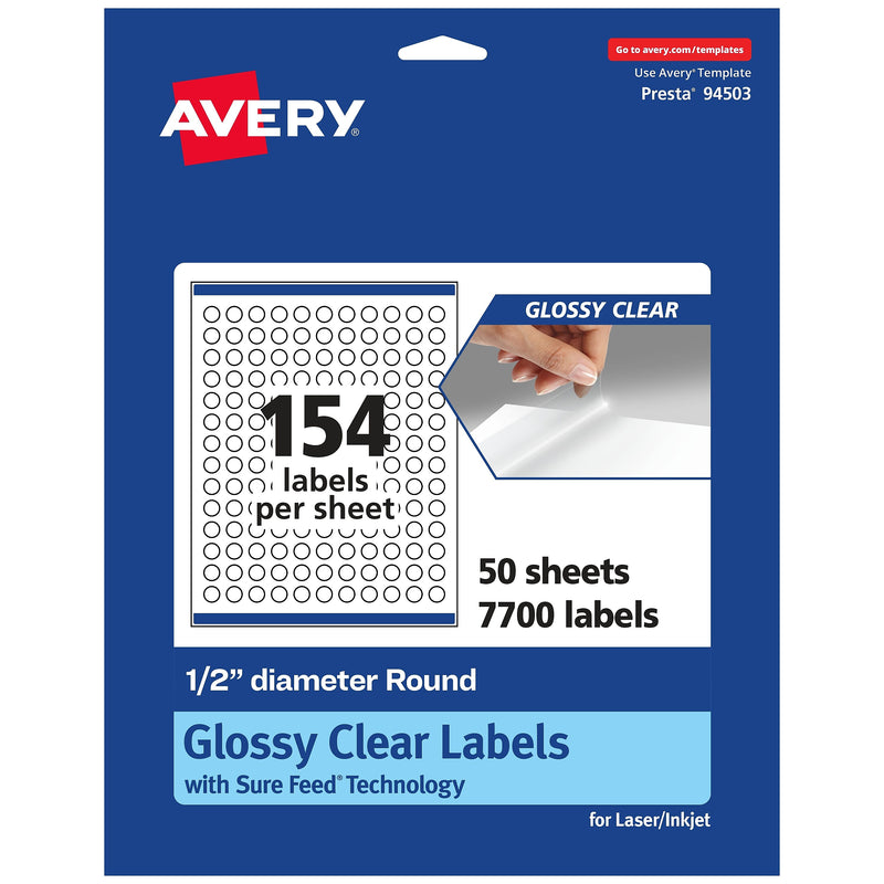 Avery Laser/Inkjet Round Multipurpose Labels, 0.5" Dia., 7700 Labels/Box (94503)