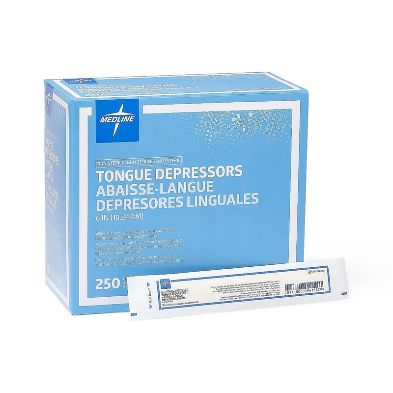 Medline Tongue Depressors, 6" Size, Non-sterile, 250/Box (MDS202077Z)
