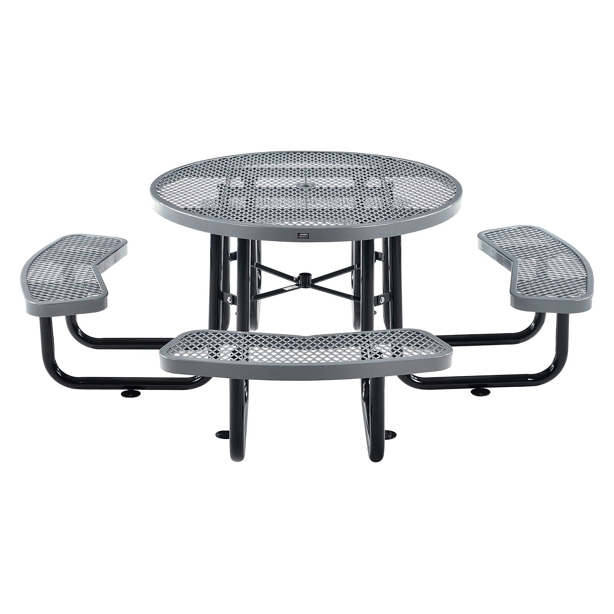 Global Industrial 46" Round Picnic Table, Expanded Metal, Gray (277150GY)
