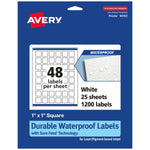 Avery Laser/Inkjet Square Durable Waterproof Labels, 1" x 1", White, 1,200 Labels/Pack (94103)