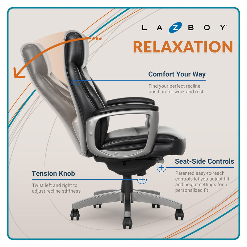 La-Z-Boy Arcadian Ergonomic Bonded Leather Swivel Executive Chair, Black (60009)