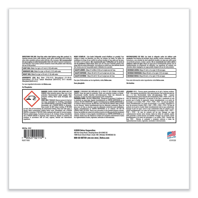 Betco Kitchen Degreaser, Characteristic Scent, 1 Gal. Bottle, 4/Carton (BET10120400)
