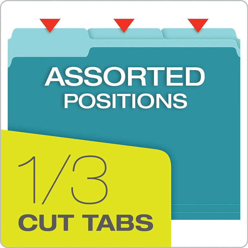Pendaflex Recycled File Folder, 2/5-Cut Tab, Letter Size, Aqua, 100/Box (42101/3AQU)