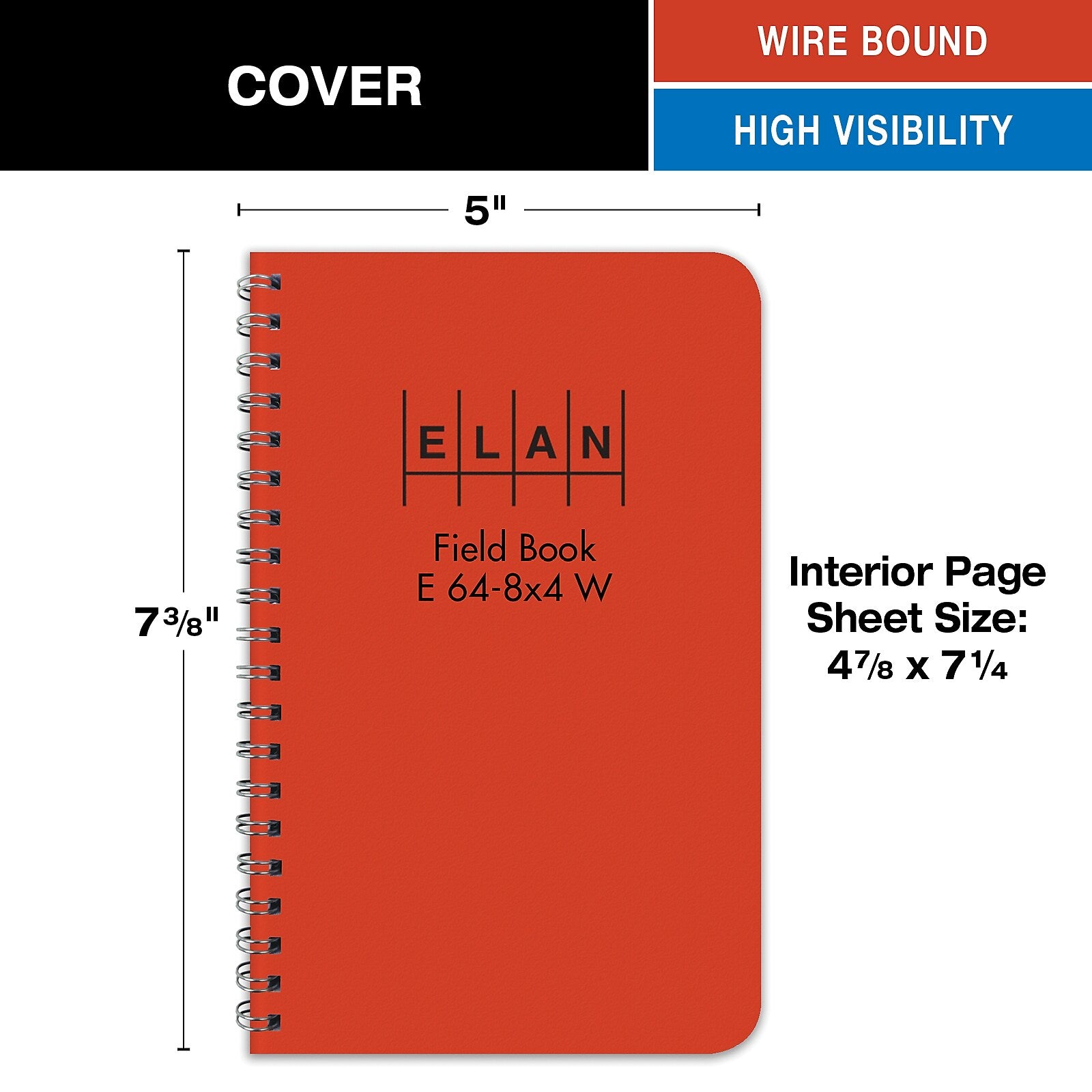 ELAN Field Surveying Computation Notebooks, 4.63" x 7.25", 100 Sheets, Orange (E64-8X4W ORG-6)