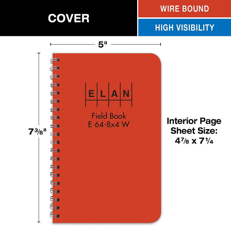 ELAN Field Surveying Computation Notebooks, 4.63" x 7.25", 100 Sheets, Orange (E64-8X4W ORG-6)