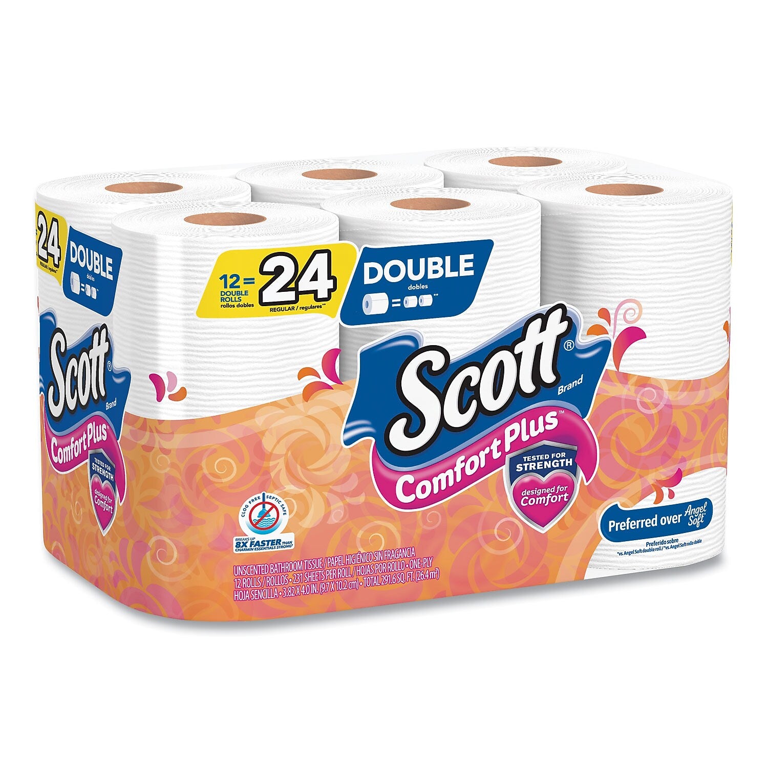 Scott ComfortPlus Toilet Paper, 1-Ply, White, 231 Sheets/Roll, 48 Rolls/Case (KCM47618)
