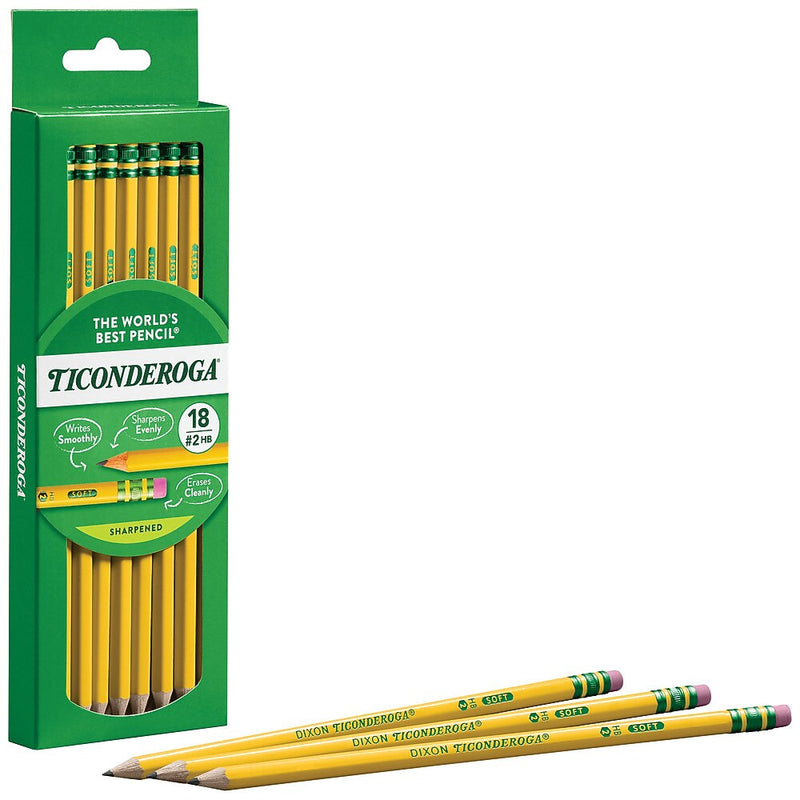 Ticonderoga The World's Best Pencil Pre-Sharpened Wooden Pencil, 2.2mm, #2 Soft Lead, 18/Pack (X13818X)