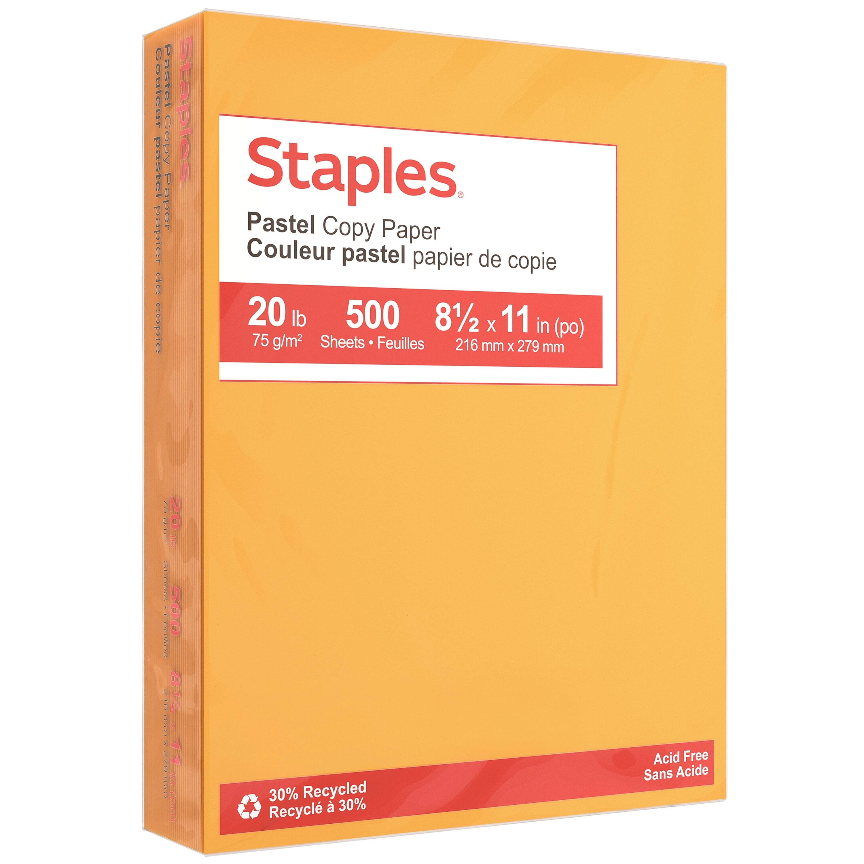 Staples Pastel 30% Recycled Color Copy Paper, 20 lbs., 8.5" x 11", Goldenrod, 500/Ream (14788)