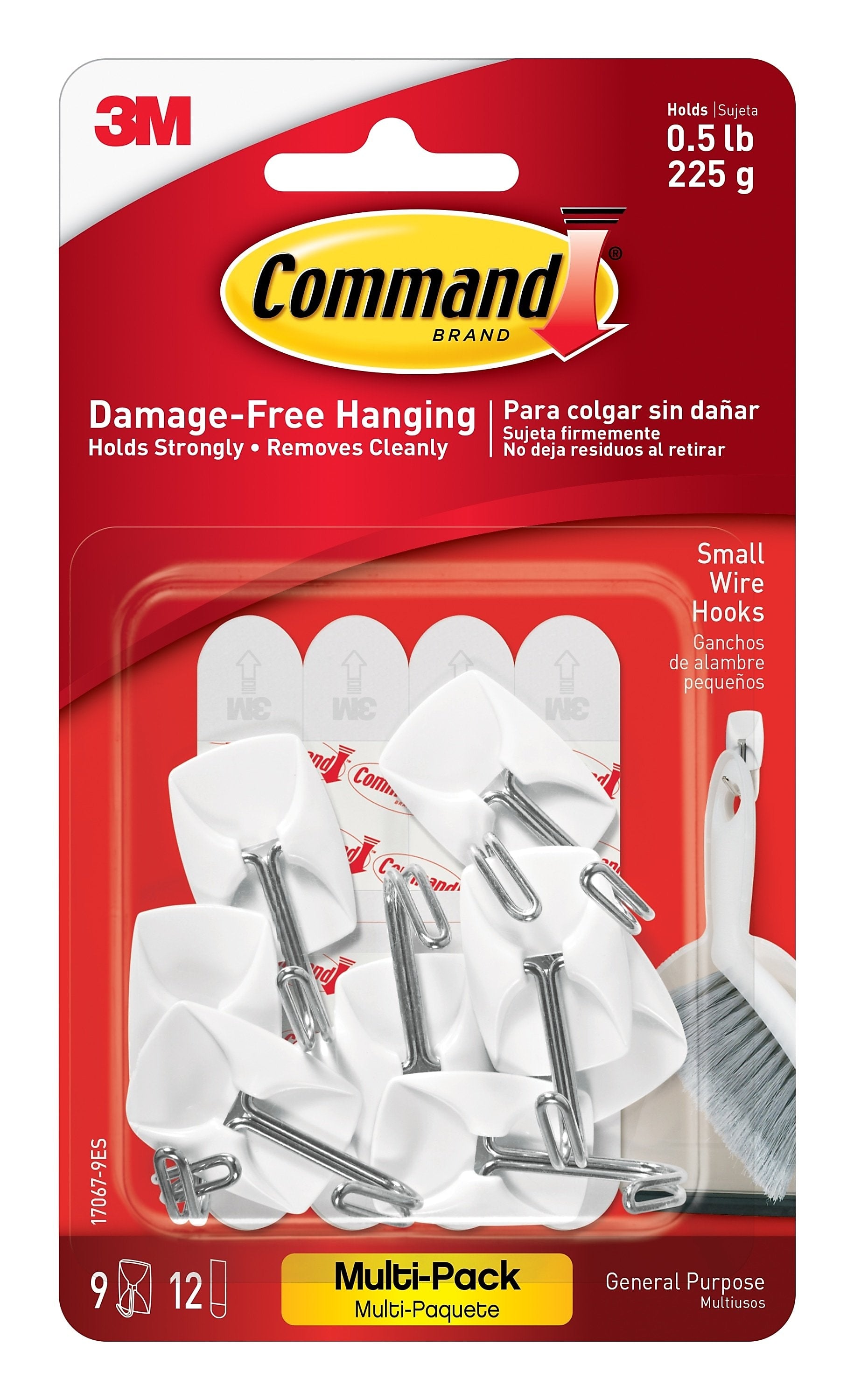 Command Small Hooks, 0.5 lb., White, 9 Command Hooks, 12 Command Strips (17067-9ES)