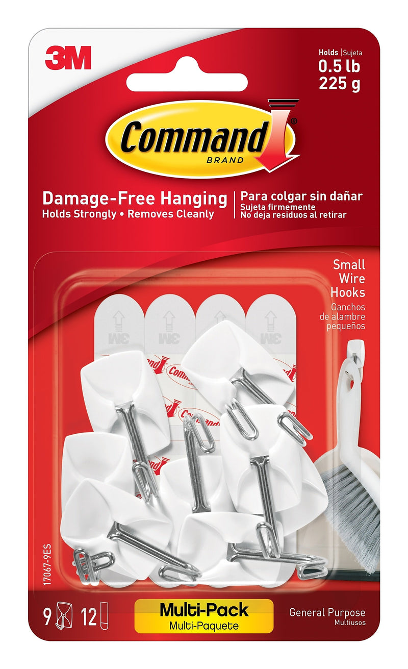 Command Small Hooks, 0.5 lb., White, 9 Command Hooks, 12 Command Strips (17067-9ES)