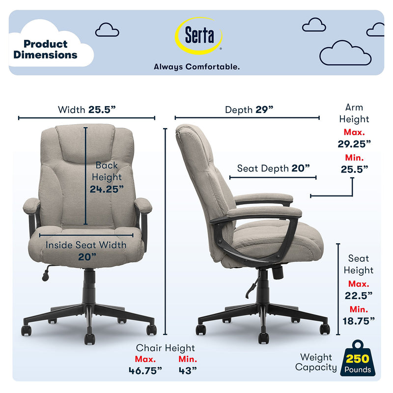 Serta Hannah II Fabric Executive Chair, Gray (43672D)