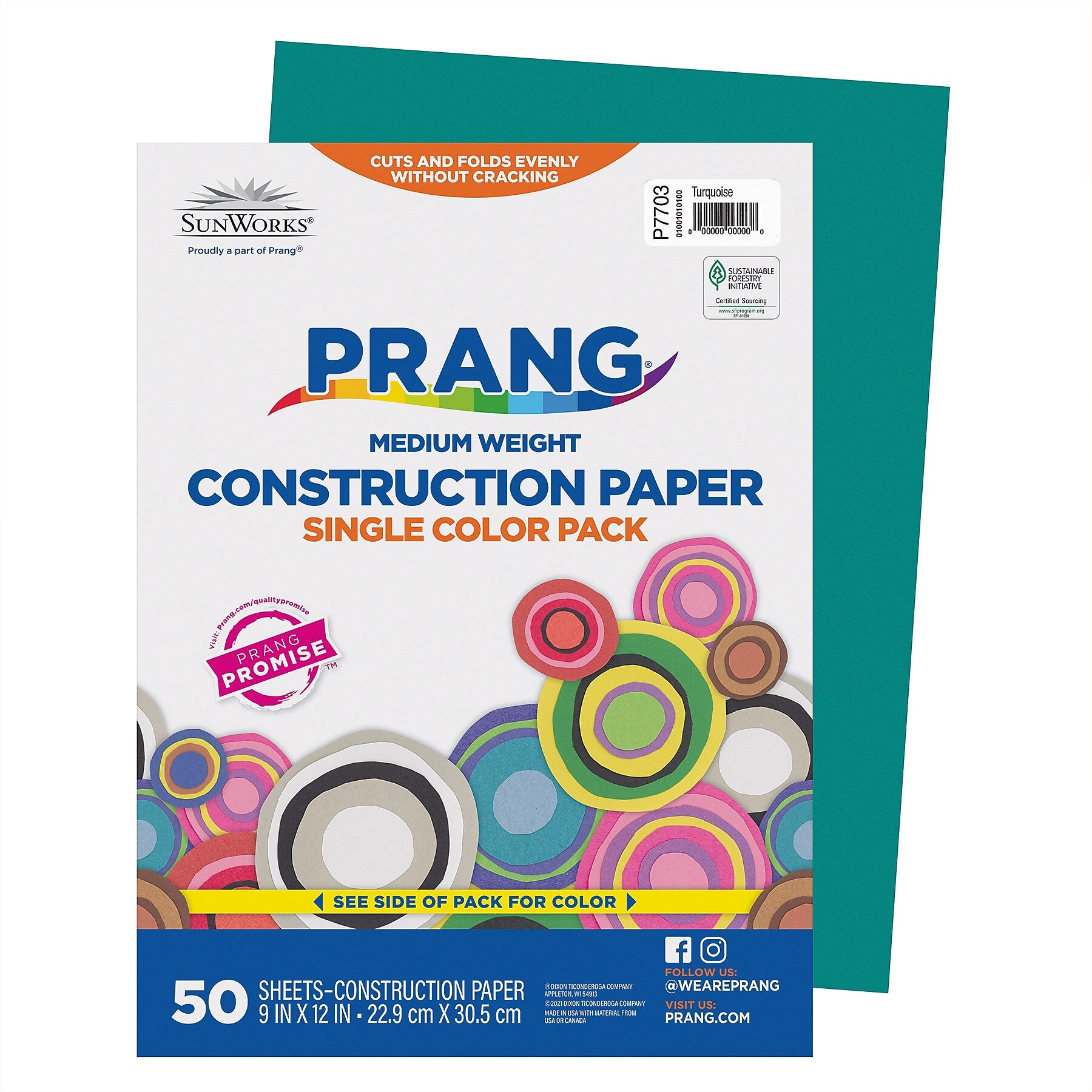 Prang 9" x 12" Construction Paper, Turquoise, 50 Sheets/Pack, 10 Packs/Bundle (PAC7703-10)