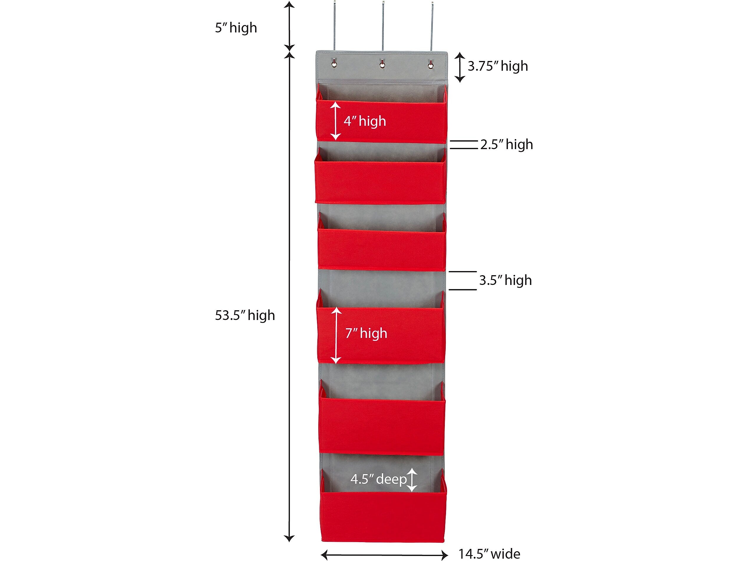 Household Essentials 53.5" x 14.5" 6-Pocket Organizer, Red (2169-1)