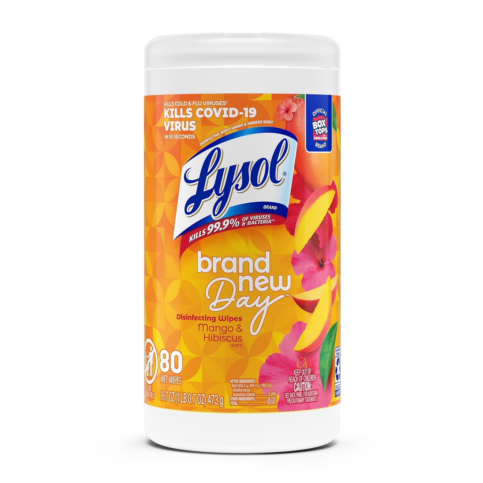 Lysol Brand New Day Disinfecting Wipes, Mango & Hibiscus Scent, 80 Wipes/Canister (001920097181)