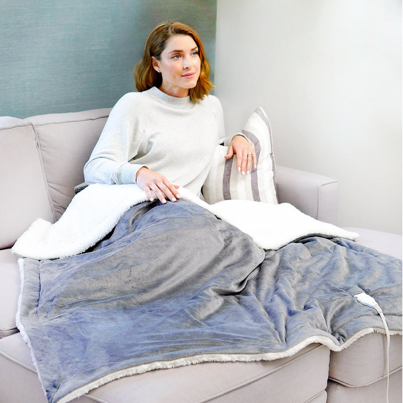 Pure Enrichment Heated Micromink & Sherpa Large Throw Blanket (PEHTTHRO-G-RT)