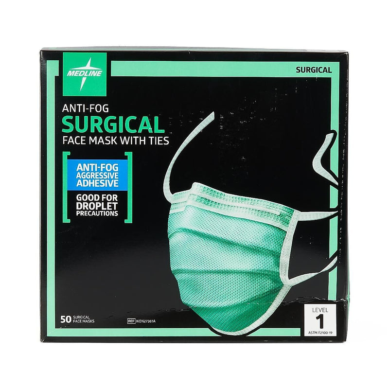 Medline Disposable Level 1 Surgical Face Masks with Aggressive Adhesive Tape, Adult, Green, 300/Carton (NON27361A)
