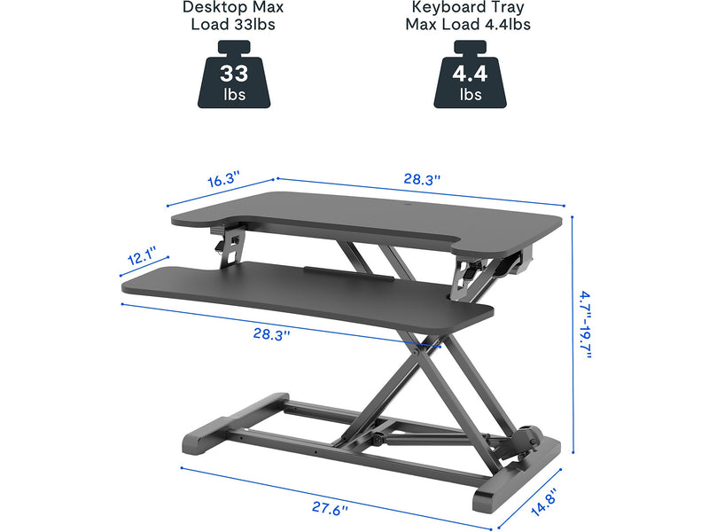 FlexiSpot M7 Series 28"W Manual Rectangular Adjustable Standing Desk Converter, Black (M7-E-28B)