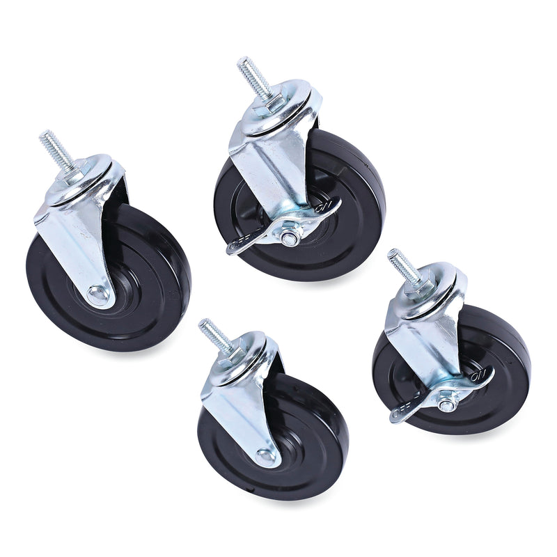 Alera® Optional Casters for Wire Shelving, 200 lbs/Caster, Gray/Black, 4/Set