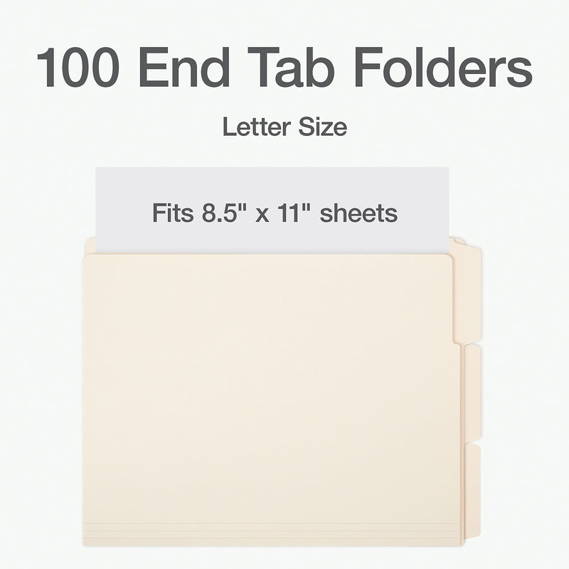 Pendaflex End Tab File Folder, 1/3-Cut Tab, Assorted, Letter Size, Manila, 100/Box(1007003)