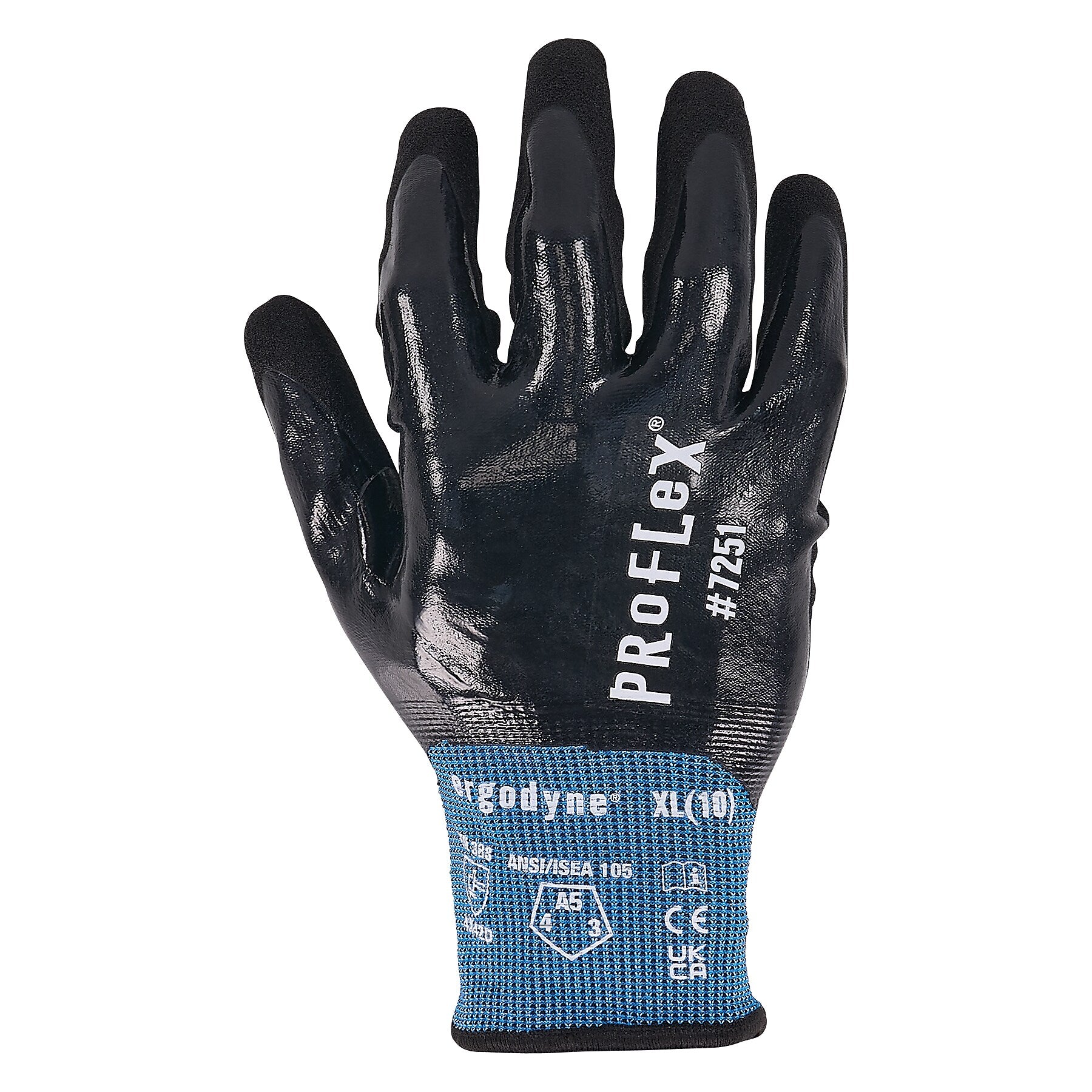 ProFlex 7251 Cut-Resistant Water-Resistant Fully Coated Nitrile Gloves, 2XL, 21 Gauge, A5 Cut Level, Black, Pair (10446)