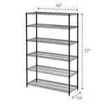 Alera Commercial Wire Shelving, Six-Shelf, 48w X 18d X 72h, Black