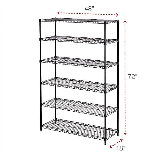 Alera Commercial Wire Shelving, Six-Shelf, 48w X 18d X 72h, Black