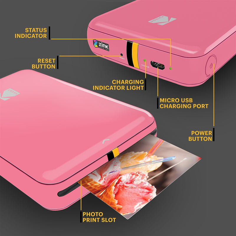 Kodak Step Mobile Zero Ink Instant Photo Printer, Single-Function, Pink (RODMP20AMZP)