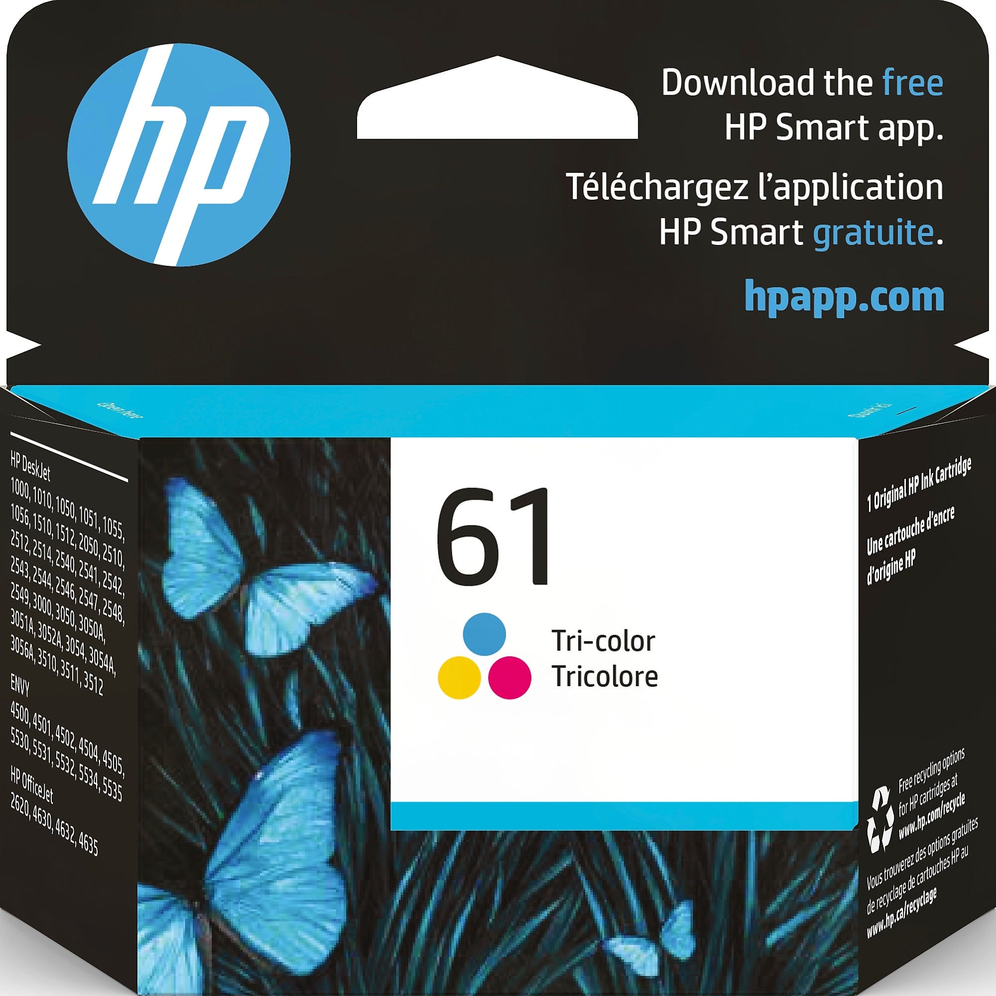 HP 61 Tri-Color Standard Yield Ink Cartridge, Prints Up to 150 Pages (CH562WN#140)