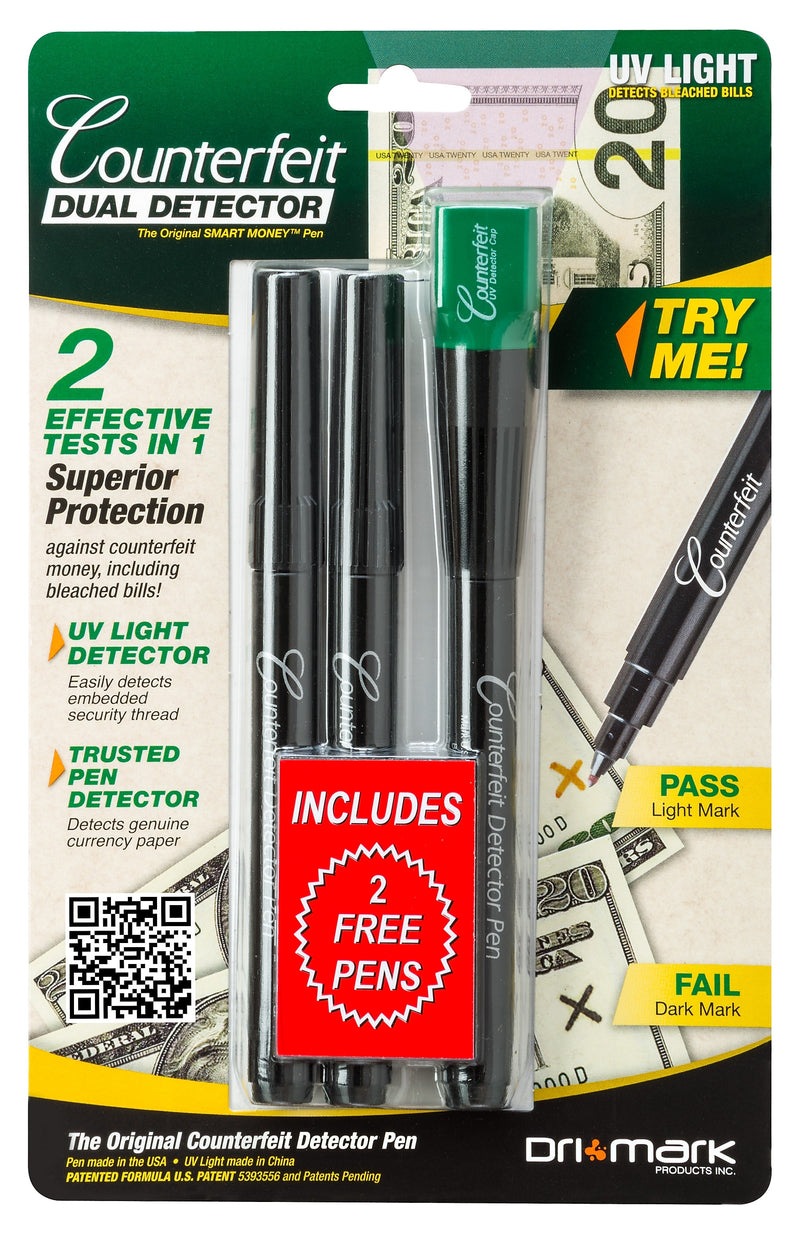 Dri Mark Dual Detector Counterfeit Pens with UV LED Cap, Black (351UVB)