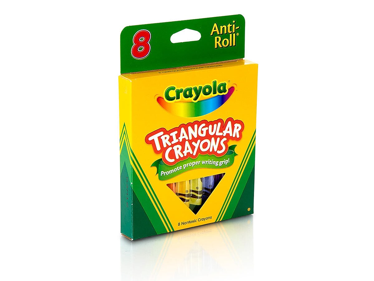 Crayola Anti-Roll Triangular Crayons, Assorted Colors, 8/Box, 24 Boxes/Carton (52-4008CT)
