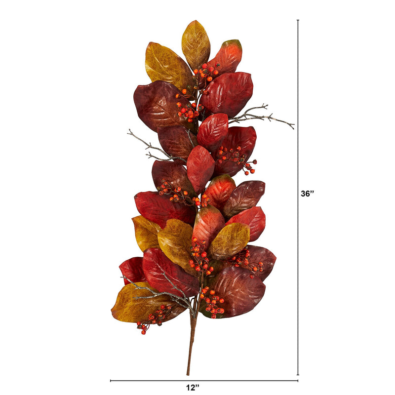 Nearly Natural 36" Autumn Magnolia Leaf with Berries Artificial Tear Drop (4494)