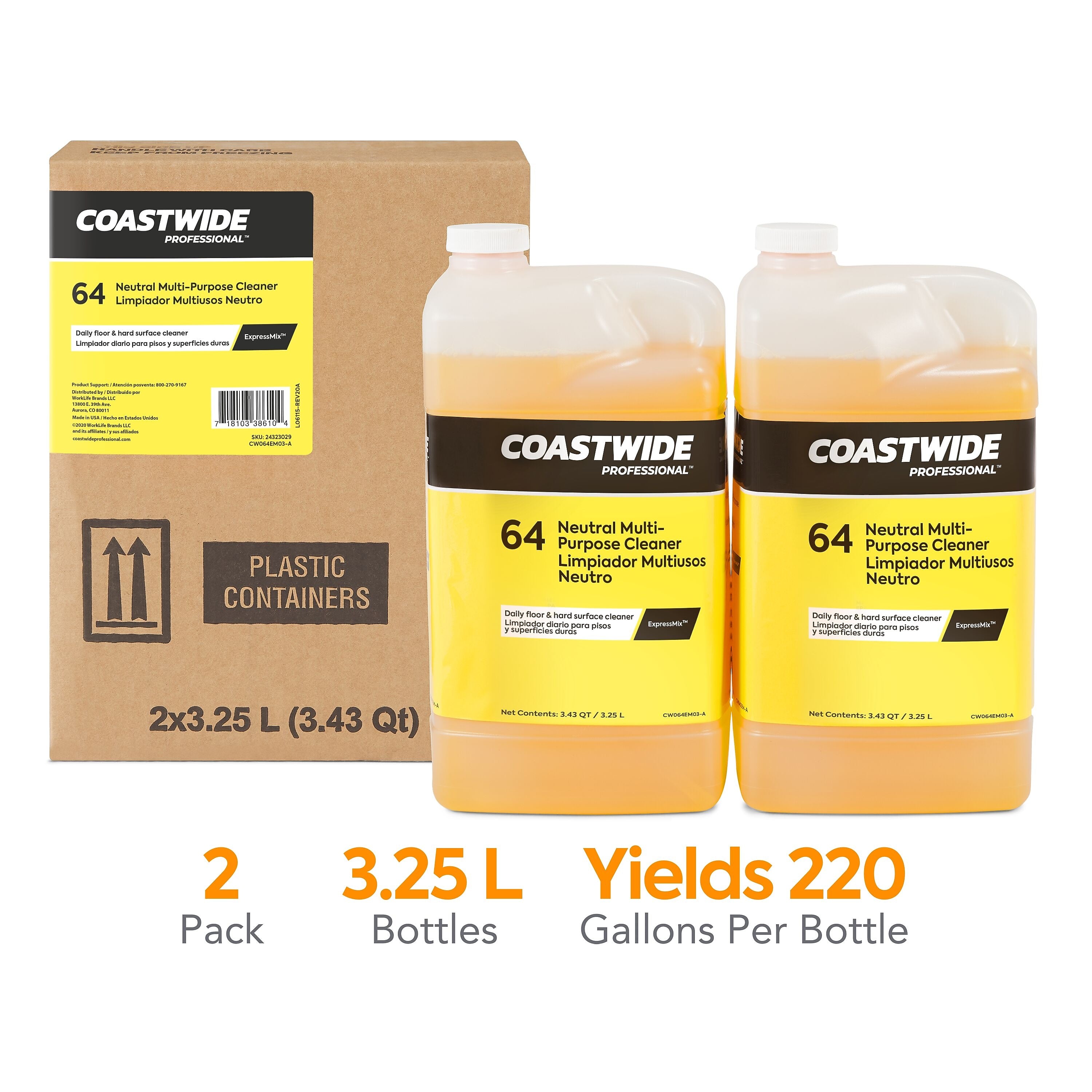 Coastwide Professional Multi-Purpose Neutral Cleaner 64 Concentrate for ExpressMix, 3.25L, 2/Carton (CW6403EM-A)