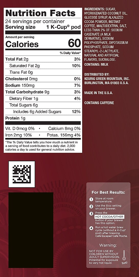 Cafe Escapes Mocha Coffee Keurig® K-Cup® Pods, 96/Carton (68037)