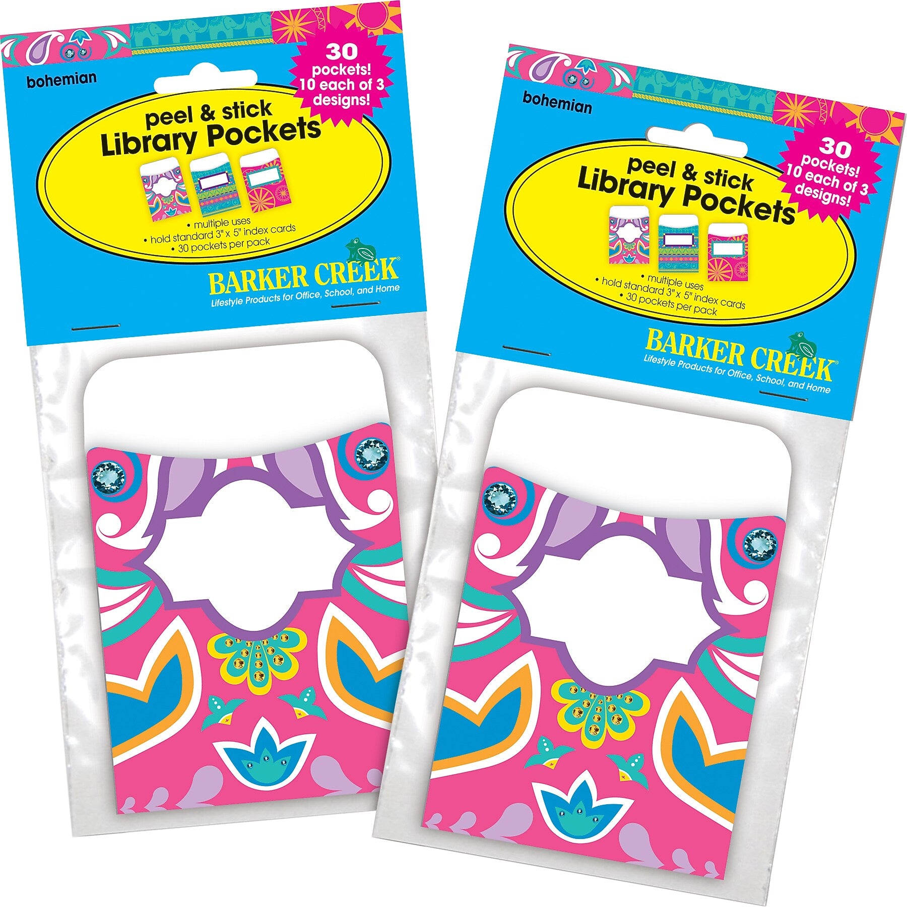 Barker Creek Bohemian Library Library Pockets, 5.125" x 3.5", 60/Set (BC3842)